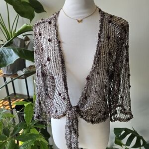 Vintage Jennie U.S.A. Textured Mesh Tie-Front Cardigan